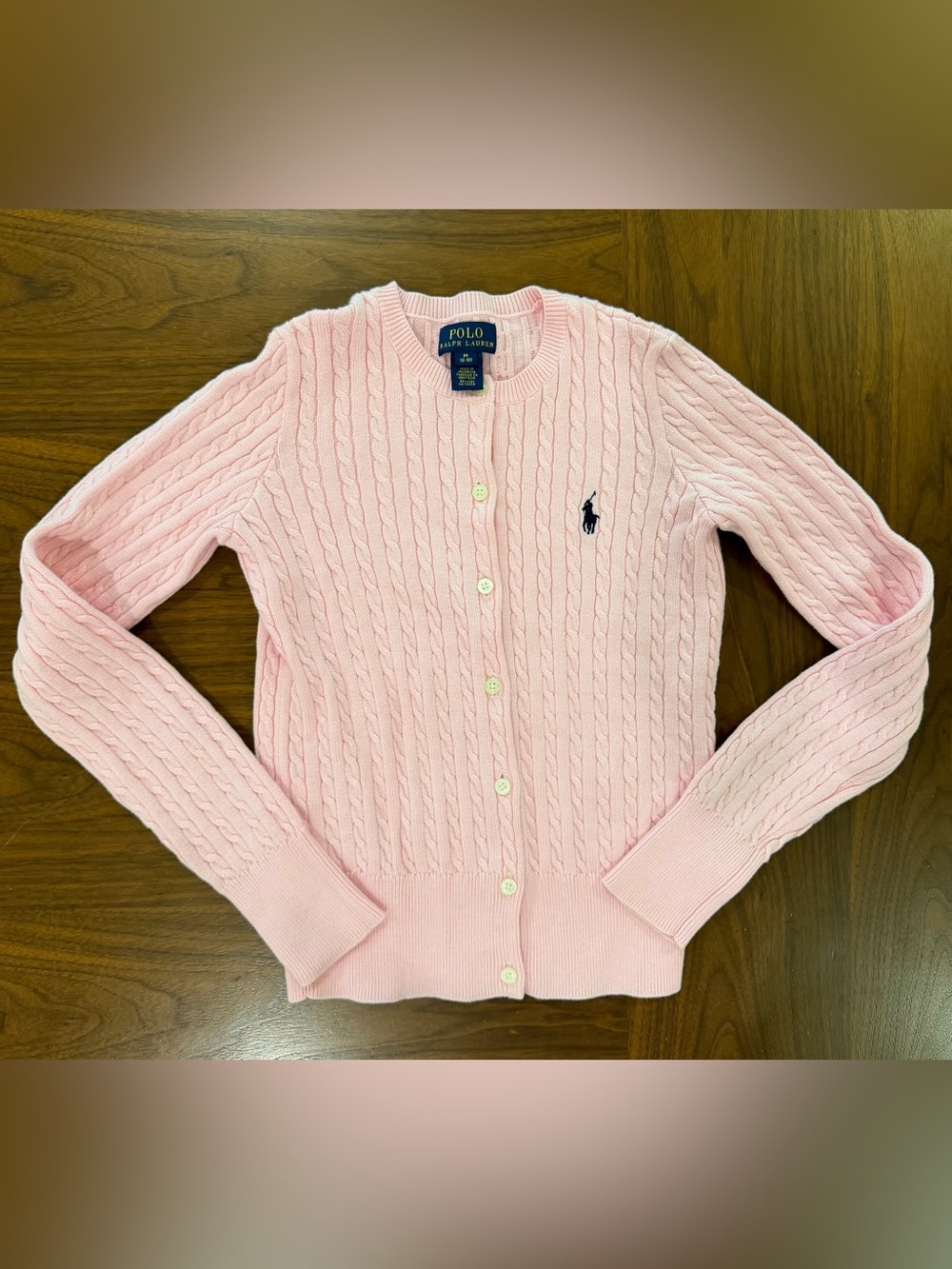 Polo by Ralph Lauren Pink Cable-Knit Button Cardigan Girls Size Medium 8-10